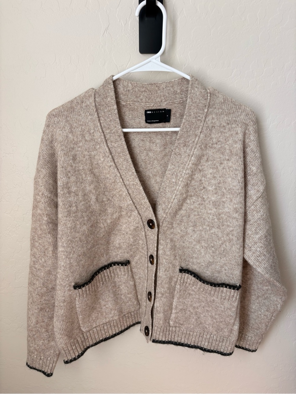 ASOS Beige V-Neck Button Cardigan Sweater